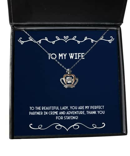 inspirational wife to the beautiful lady you are my perfect partner in crime inspire crown pendant necklace for wife from husband