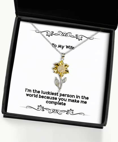 perfect wife im the luckiest person in the world because you make me sarcastic holiday sunflower pendant necklace from wife