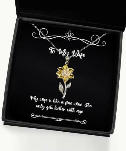 fun wife sunflower pendant necklace my wife is like a fine wine she gifts for wife present from husband jewelry for wife wife jewelry gift ideas best jewelry gifts for wife unique jewelry
