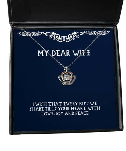 i wish that every kiss we share fills your heart with love joy and peace wife crown pendant necklace cute wife jewelry for wife
