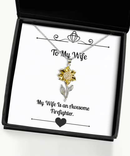 my wife is an awesome firefighter wife sunflower pendant necklace motivational wife gifts jewelry for