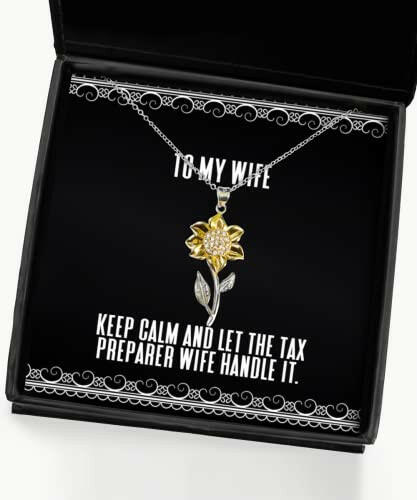 keep calm and let the tax preparer wife handle it wife sunflower pendant necklace fun wife jewelry for wife