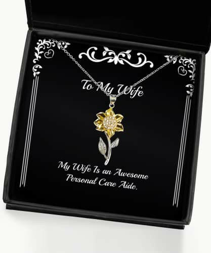 my wife is an awesome personal care aide wife sunflower pendant necklace unique idea wife gifts jewelry for