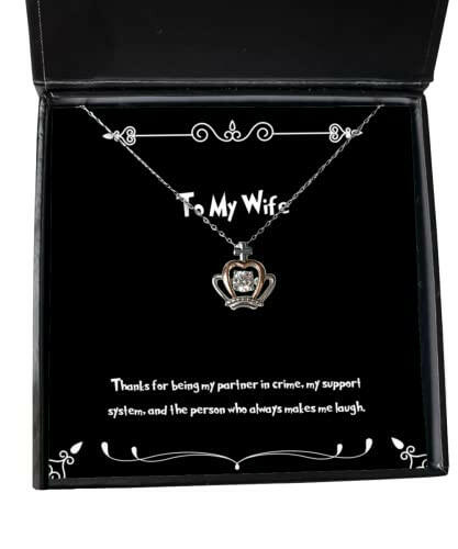 thanks for being my partner in crime my support system and the crown pendant necklace wife jewelry for wife sarcasticwifegift funnywifegift humorouswifegift cleverwifegift