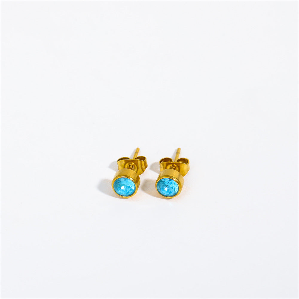 12 Zodiac Birthstone Earrings 18K Gold Plated Stainless Steel with Zircon