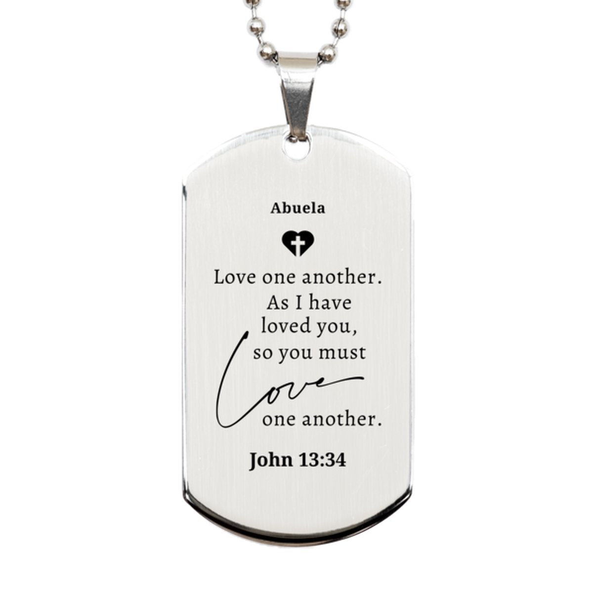 abuela silver dog tag love one another engraved necklace for grandma birthday gift with inspirational quote and confidence