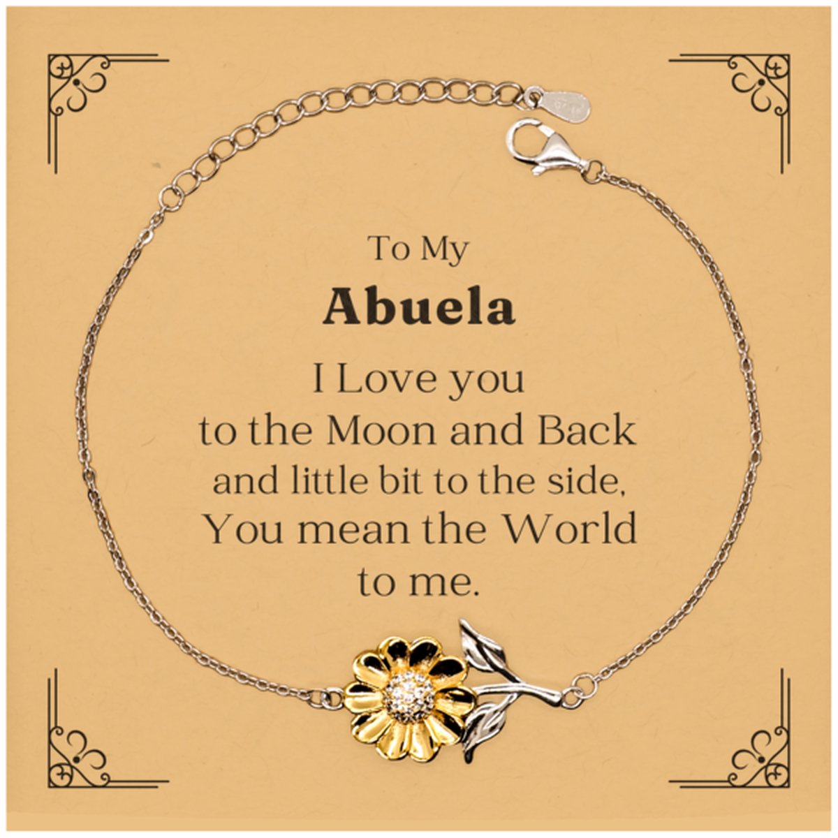 abuela sunflower bracelet to my dearest grandmother gift for christmas birthday holidays engraved inspirational jewelry for her i love you to the moon and back