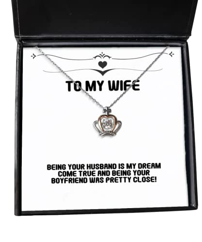 beautiful wife crown pendant necklace being your husband is my dream come true and being love gifts for wife