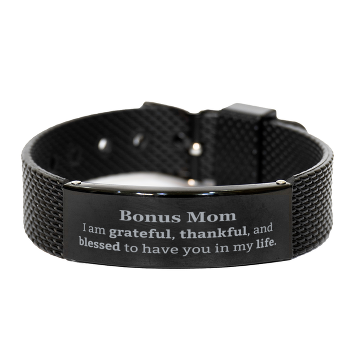 bonus mom appreciation gifts i am grateful thankful and blessed thank you black shark mesh bracelet for bonus mom birthday inspiration gifts for bonus mom