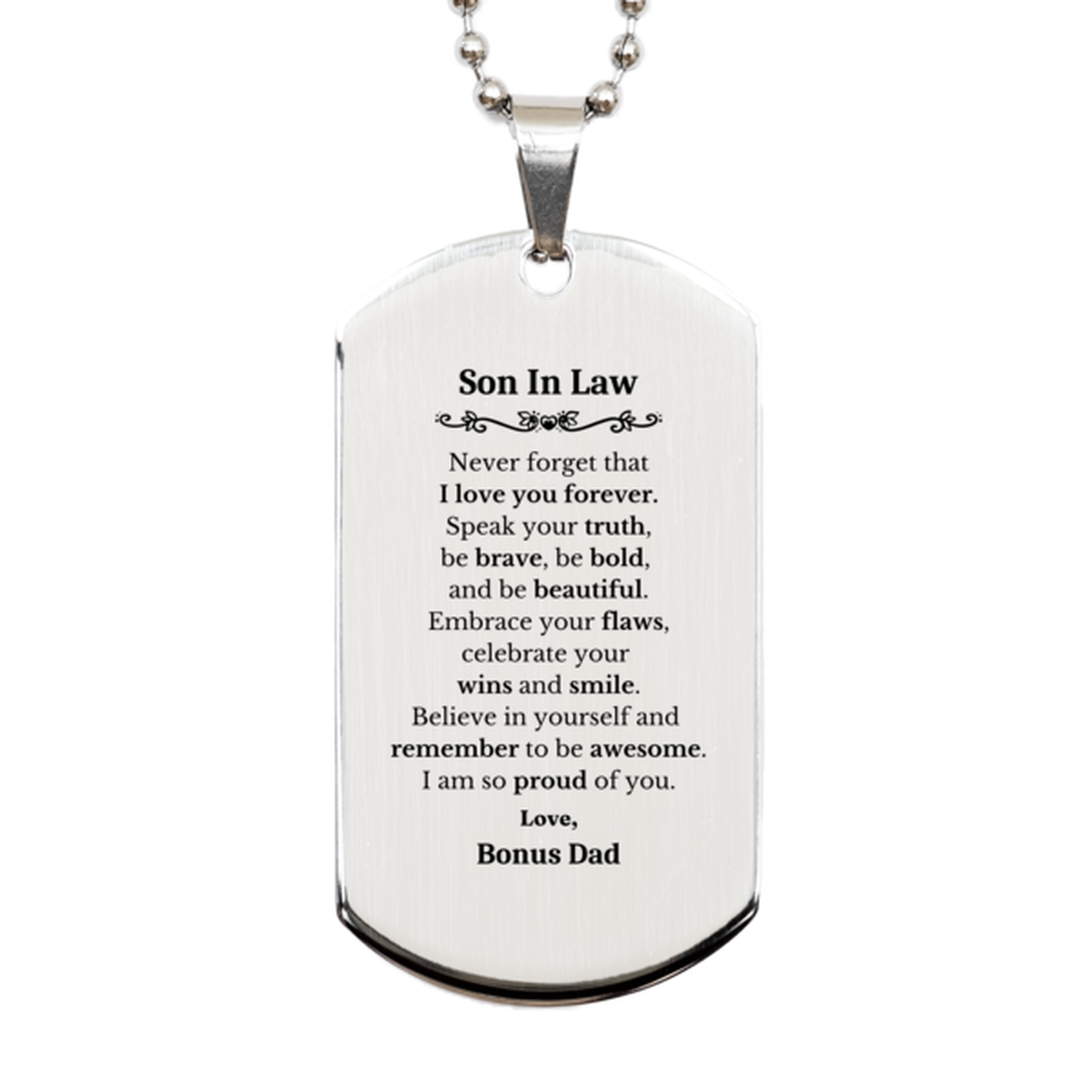 son in law silver dog tag never forget that i love you forever inspirational son in law birthday unique gifts from bonus dad