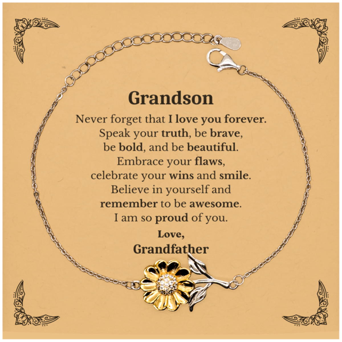 grandson sunflower bracelet never forget that i love you forever inspirational grandson birthday unique gifts from grandfather