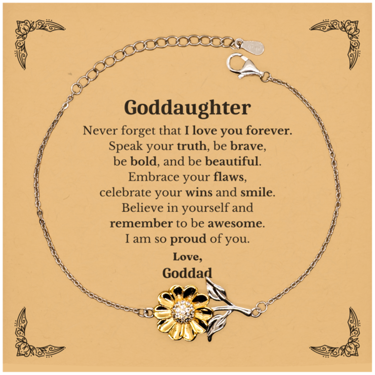 goddaughter sunflower bracelet never forget that i love you forever inspirational goddaughter birthday unique gifts from goddad