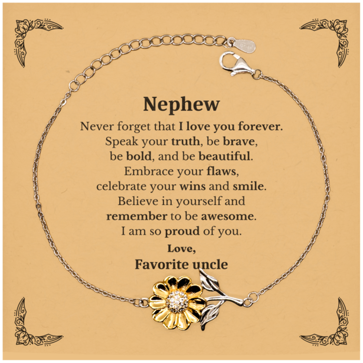 nephew sunflower bracelet never forget that i love you forever inspirational nephew birthday unique gifts from favorite uncle