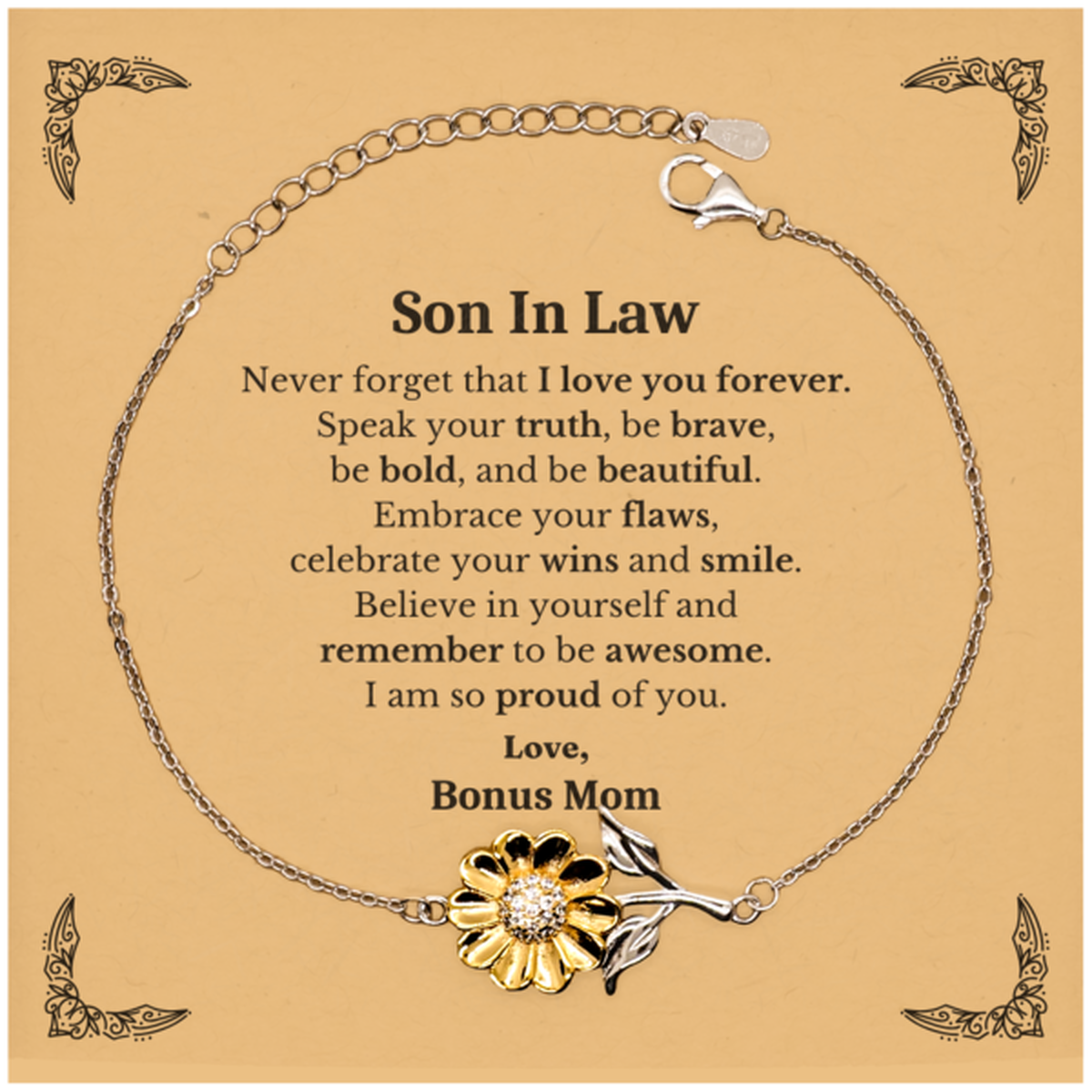 son in law sunflower bracelet never forget that i love you forever inspirational son in law birthday unique gifts from bonus mom