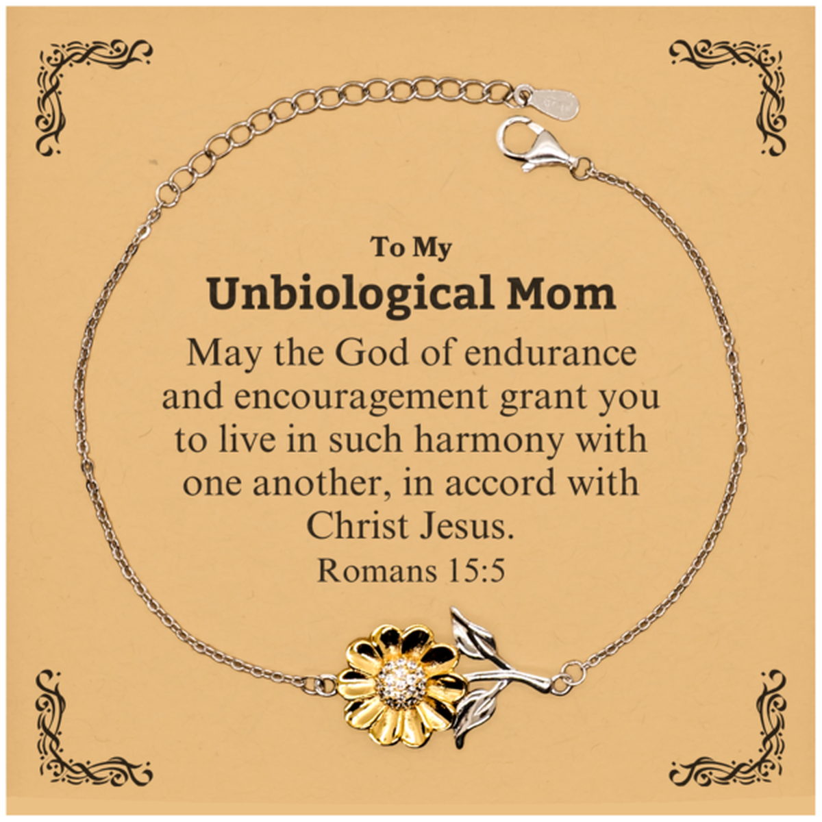to my unbiological mom gifts may the god of endurance bible verse scripture sunflower bracelet birthday confirmation gifts for unbiological mom