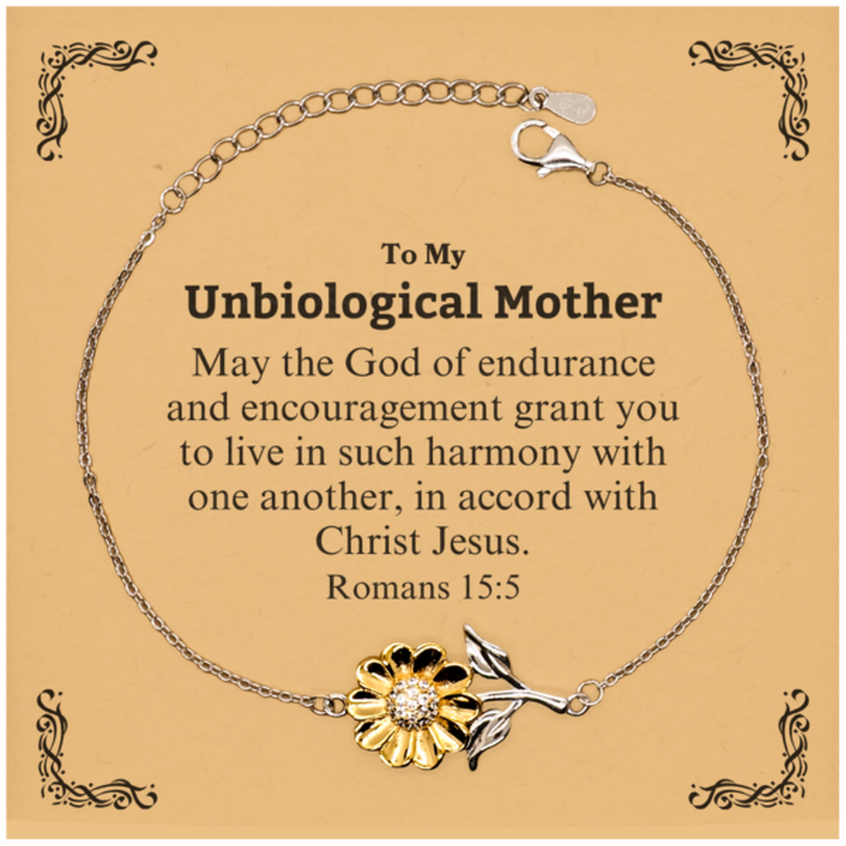 to my unbiological mother gifts may the god of endurance bible verse scripture sunflower bracelet birthday confirmation gifts for unbiological mother