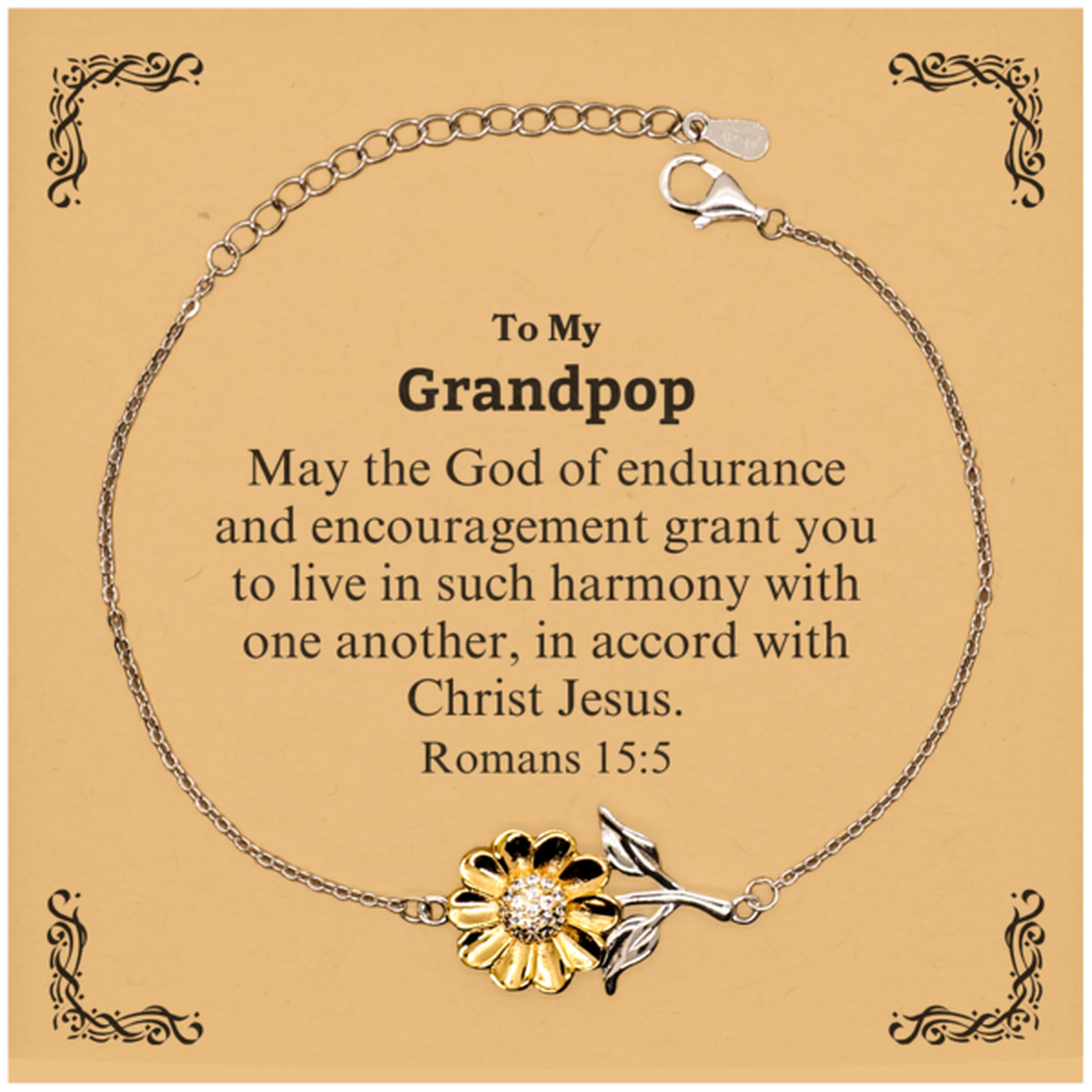 to my grandpop gifts may the god of endurance bible verse scripture sunflower bracelet birthday confirmation gifts for grandpop