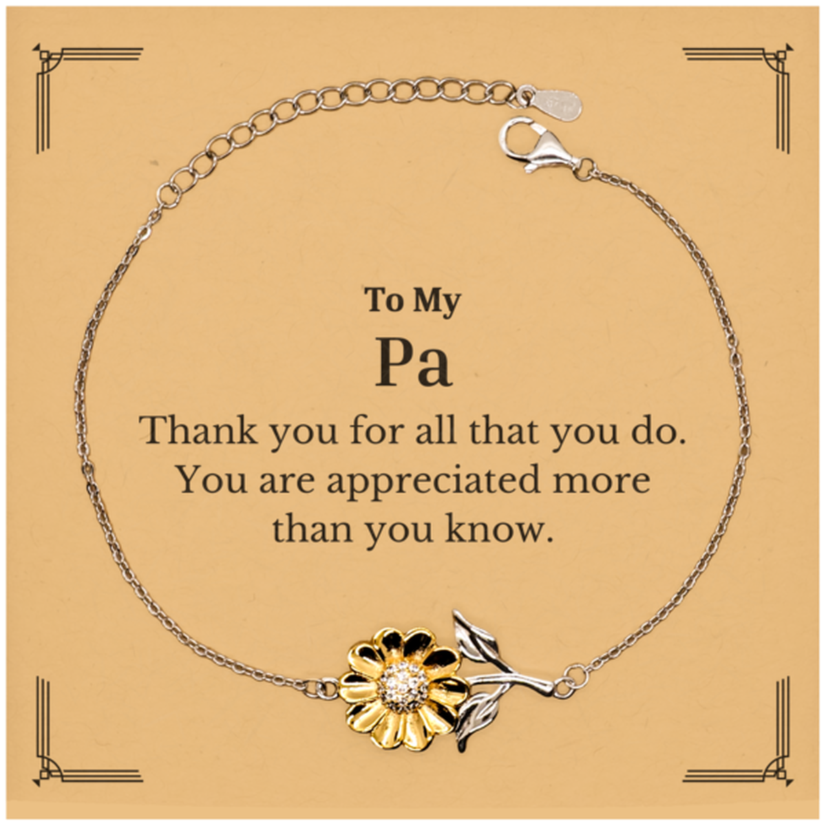 to my pa thank you gifts you are appreciated more than you know appreciation sunflower bracelet for pa birthday unique gifts for pa