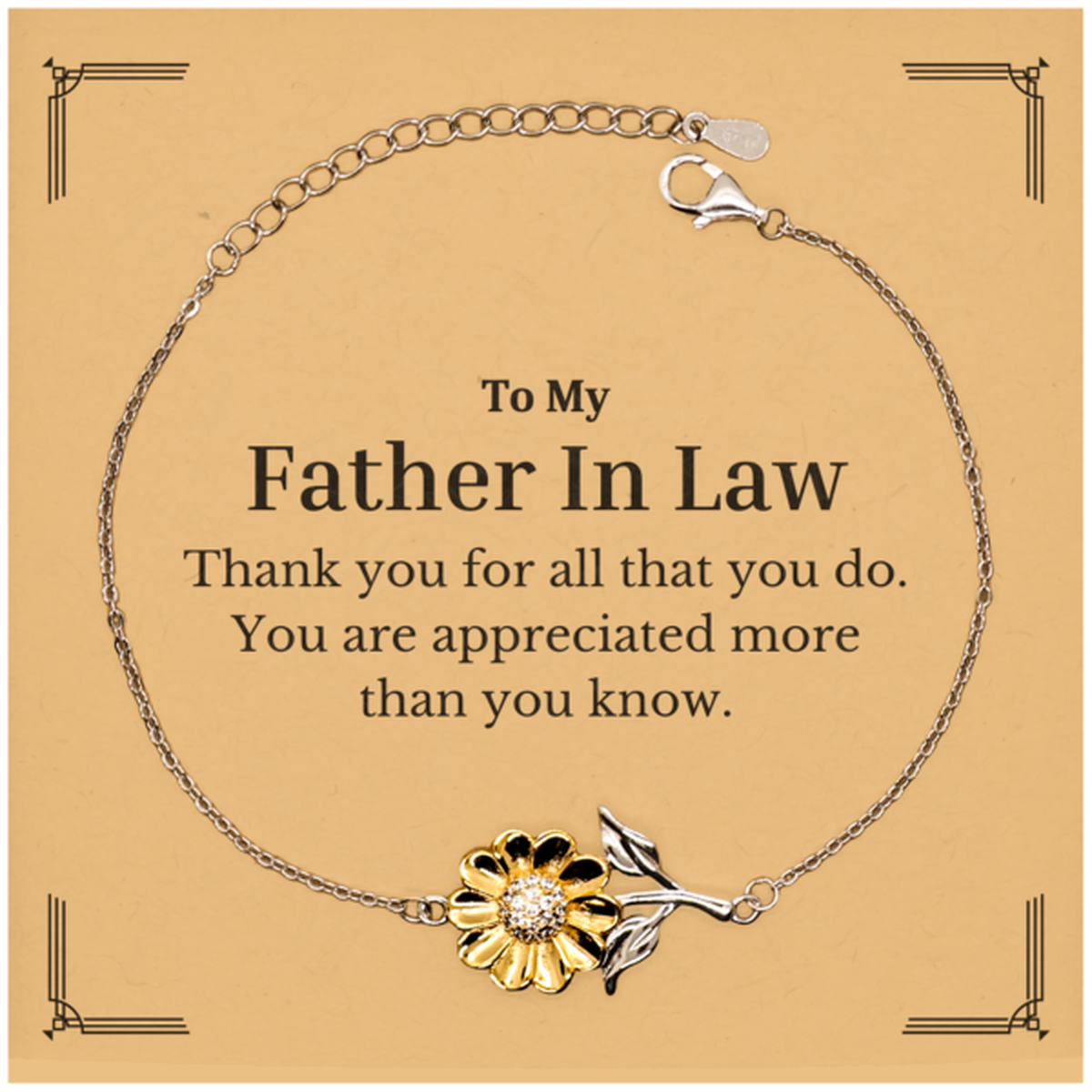 to my father in law thank you gifts you are appreciated more than you know appreciation sunflower bracelet for father in law birthday unique gifts for father in law