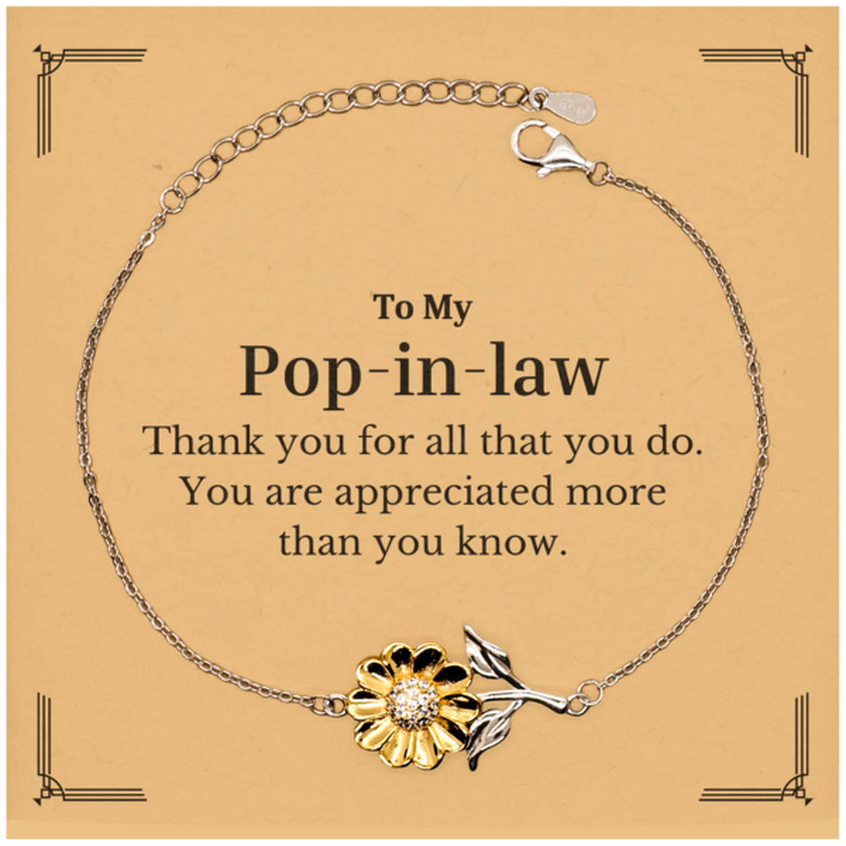 to my pop in law thank you gifts you are appreciated more than you know appreciation sunflower bracelet for pop in law birthday unique gifts for pop in law