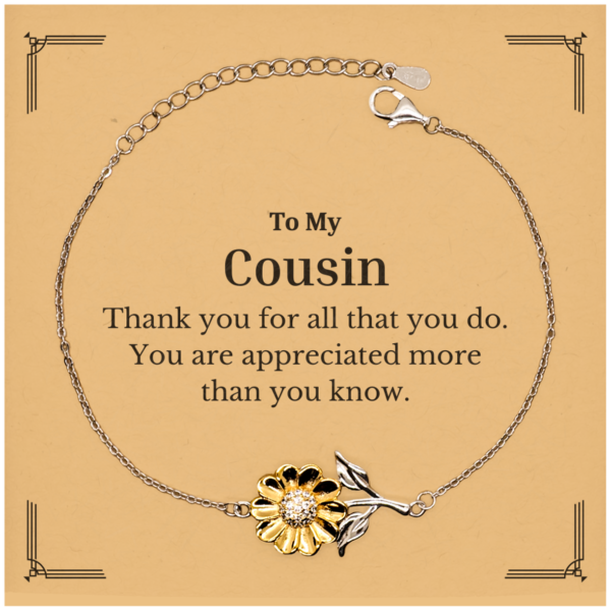 to my cousin thank you gifts you are appreciated more than you know appreciation sunflower bracelet for cousin birthday unique gifts for cousin