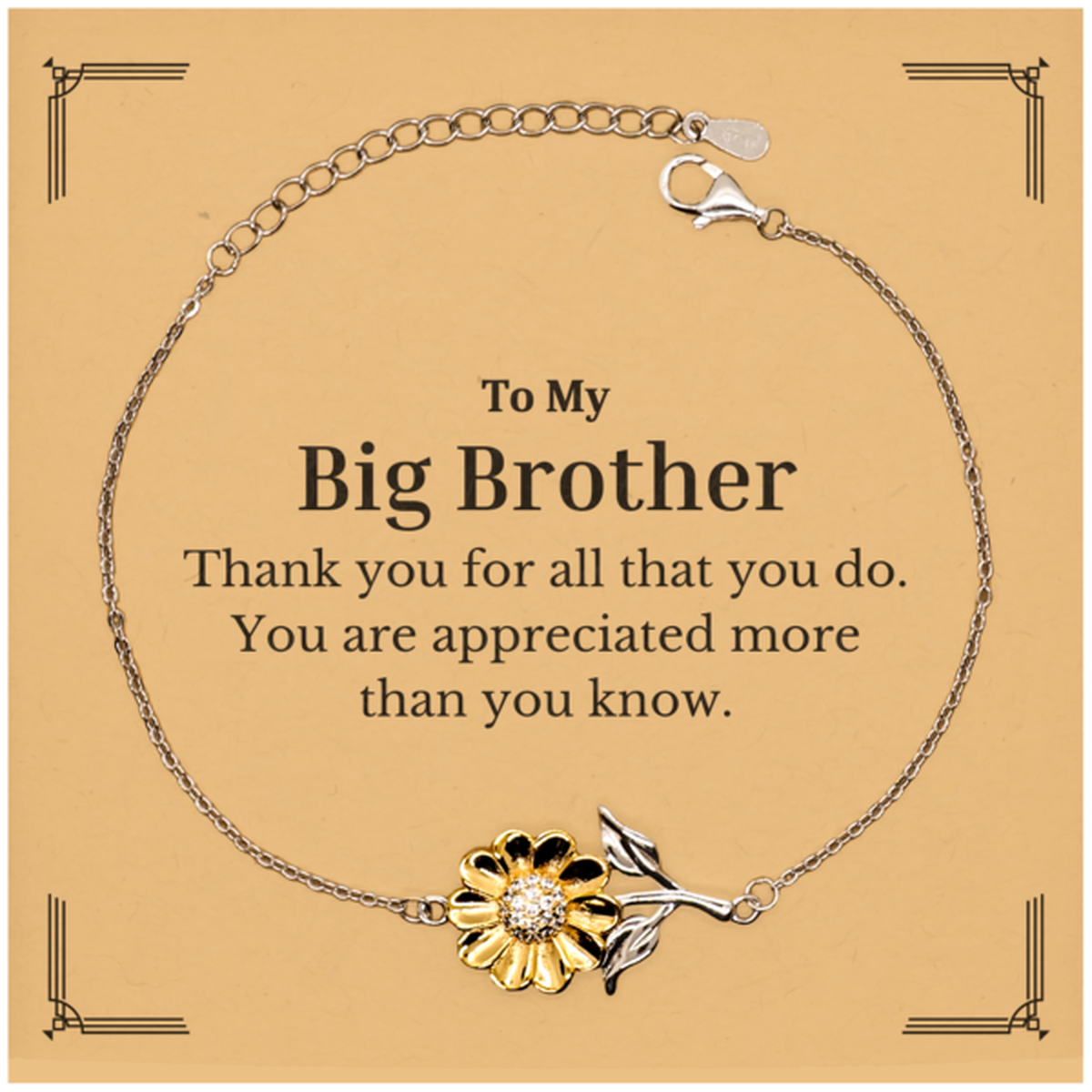 to my big brother thank you gifts you are appreciated more than you know appreciation sunflower bracelet for big brother birthday unique gifts for big brother