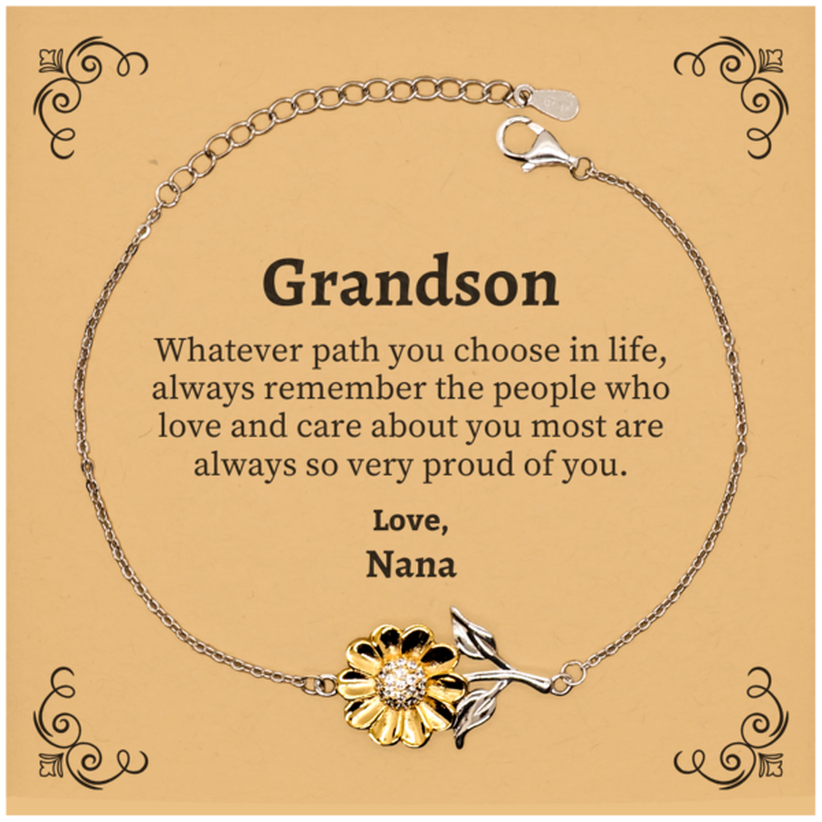 grandson sunflower bracelet always so very proud of you inspirational grandson birthday supporting gifts from nana
