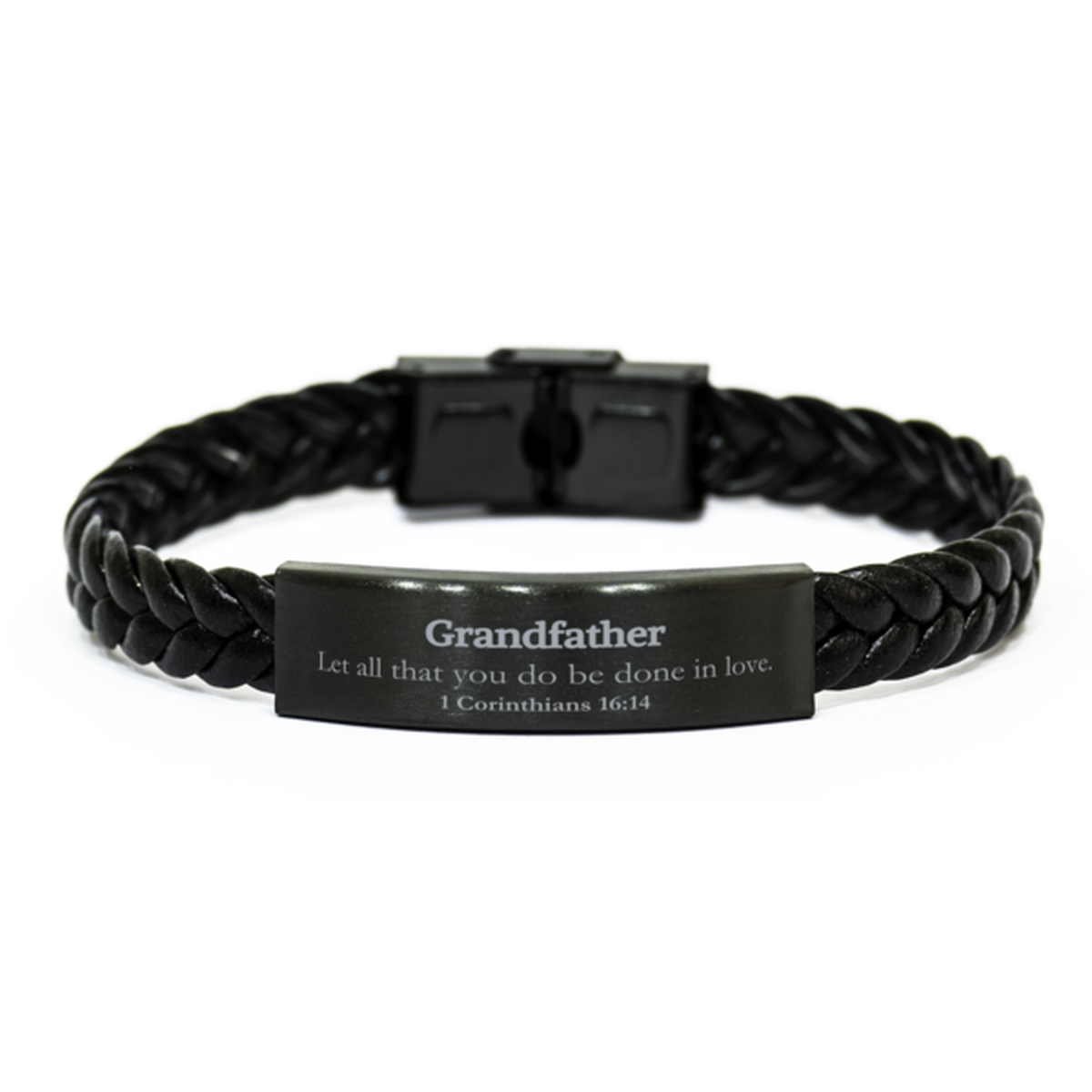 christian grandfather gifts let all that you do be done in love bible verse scripture braided leather bracelet baptism confirmation gifts for grandfather