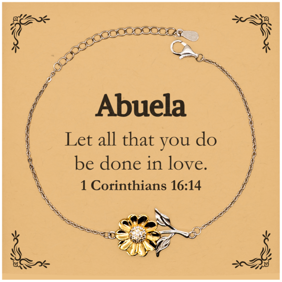christian abuela gifts let all that you do be done in love bible verse scripture sunflower bracelet baptism confirmation gifts for abuela