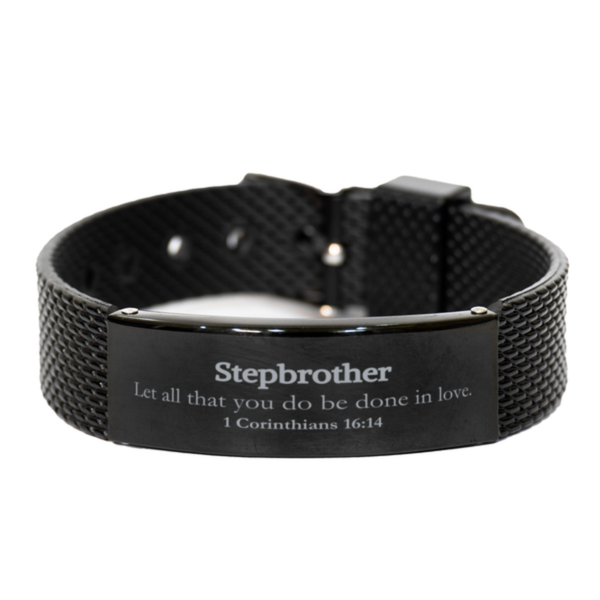 christian stepbrother gifts let all that you do be done in love bible verse scripture black shark mesh bracelet baptism confirmation gifts for stepbrother