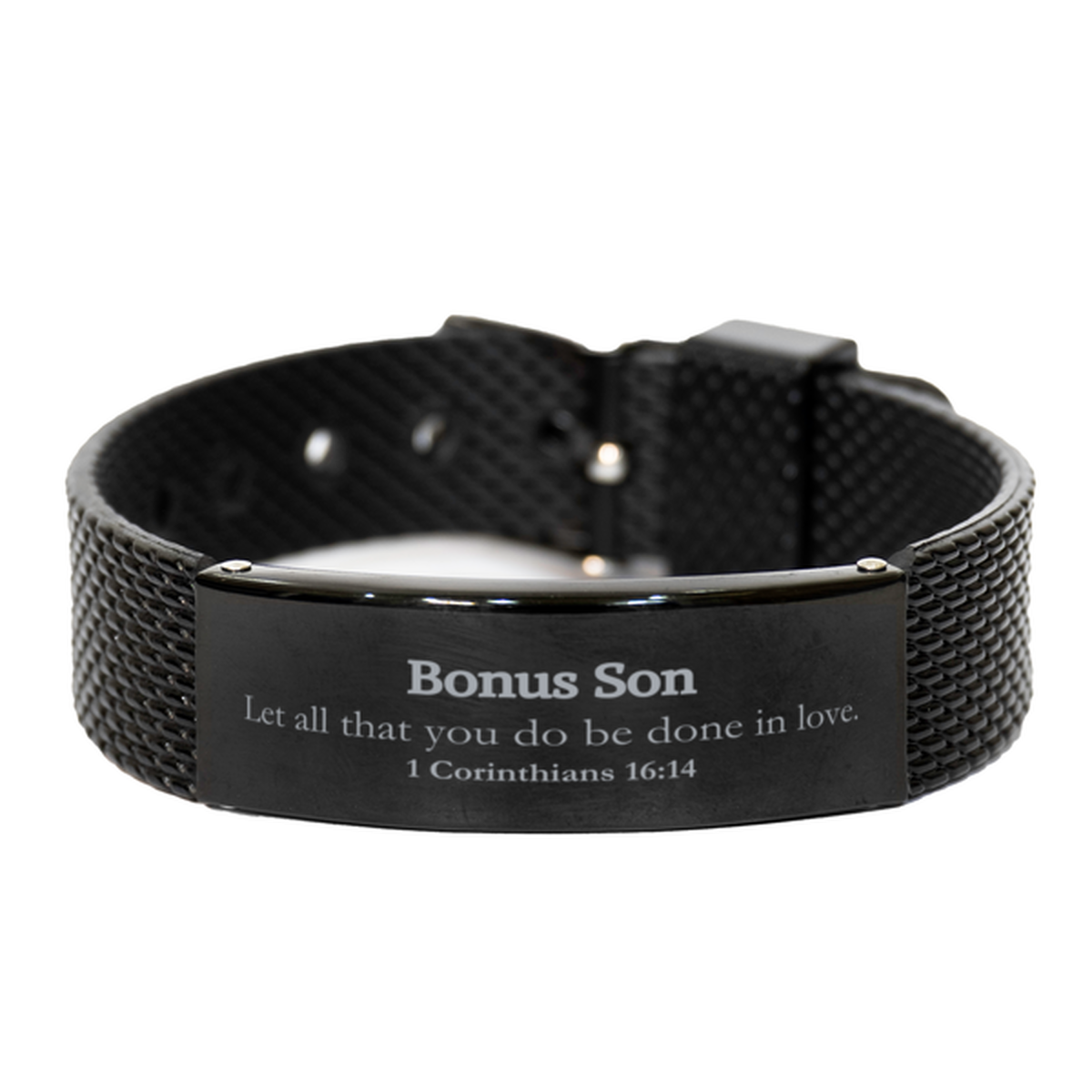 christian bonus son gifts let all that you do be done in love bible verse scripture black shark mesh bracelet baptism confirmation gifts for bonus son
