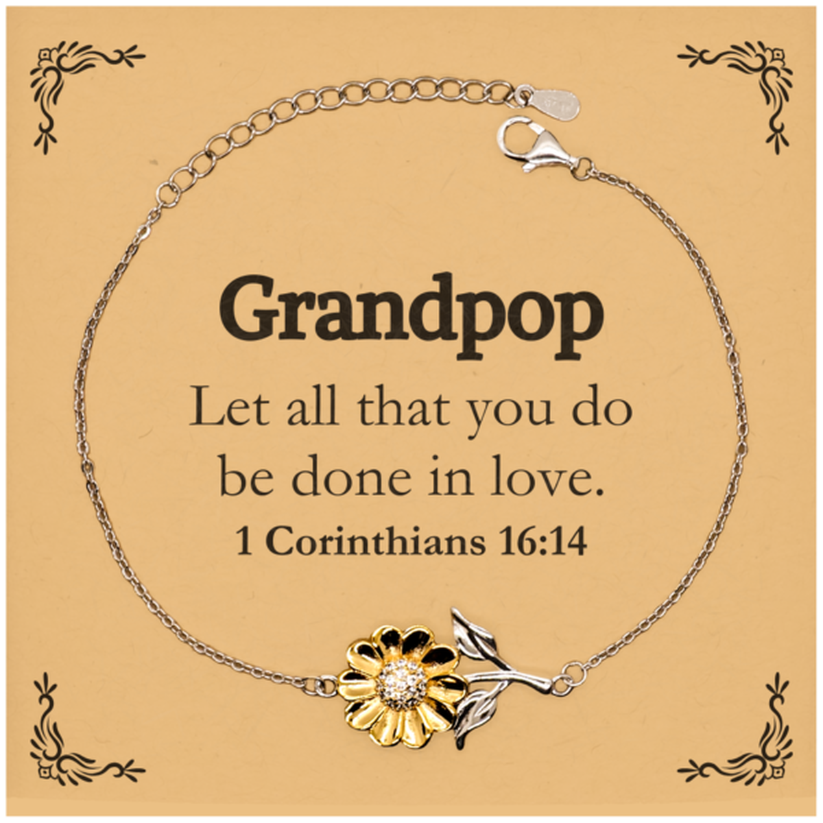 christian grandpop gifts let all that you do be done in love bible verse scripture sunflower bracelet baptism confirmation gifts for grandpop