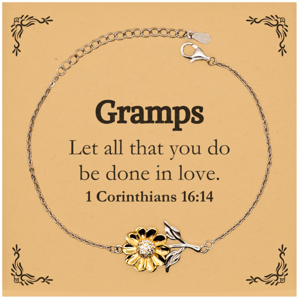 christian gramps gifts let all that you do be done in love bible verse scripture sunflower bracelet baptism confirmation gifts for gramps