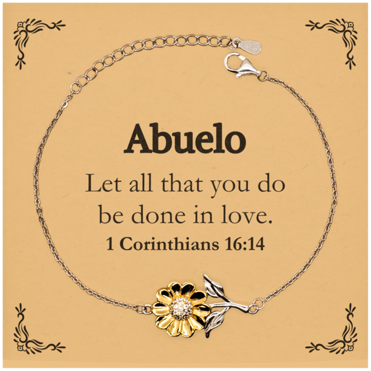 christian abuelo gifts let all that you do be done in love bible verse scripture sunflower bracelet baptism confirmation gifts for abuelo