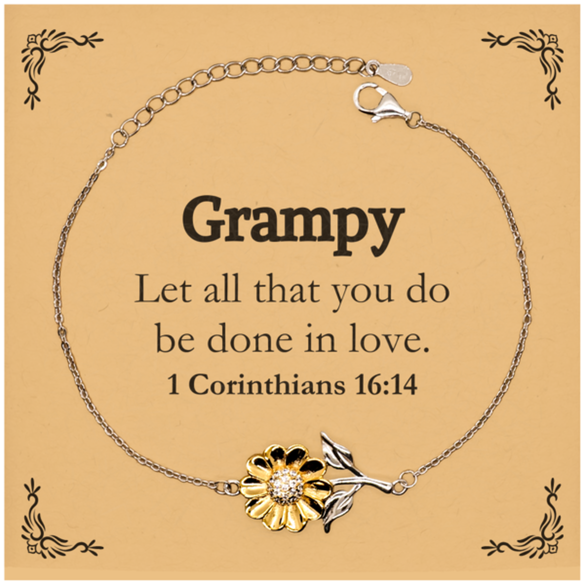 christian grampy gifts let all that you do be done in love bible verse scripture sunflower bracelet baptism confirmation gifts for grampy