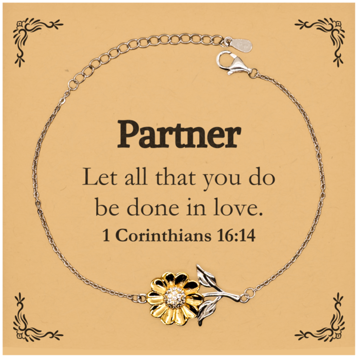 christian partner gifts let all that you do be done in love bible verse scripture sunflower bracelet baptism confirmation gifts for partner