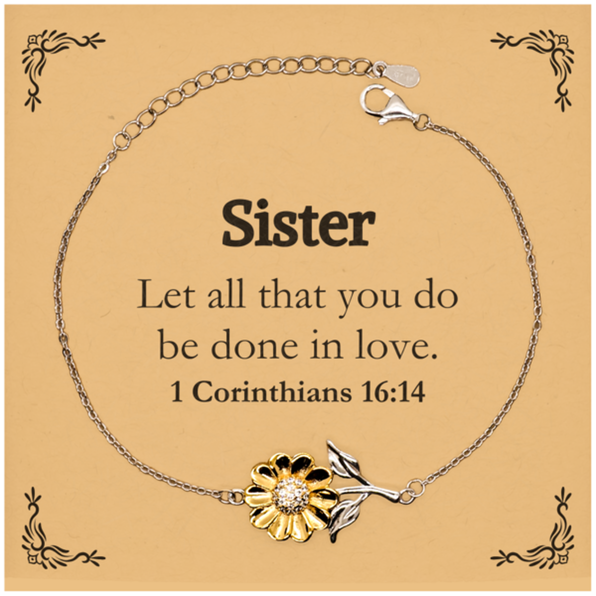 christian sister gifts let all that you do be done in love bible verse scripture sunflower bracelet baptism confirmation gifts for sister