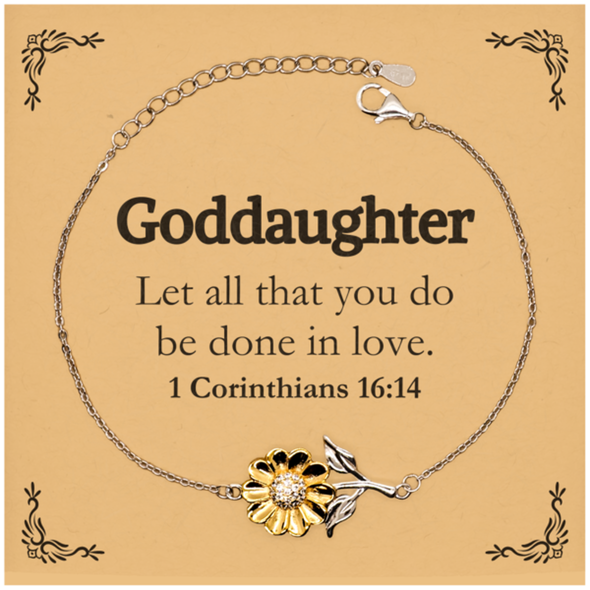 christian goddaughter gifts let all that you do be done in love bible verse scripture sunflower bracelet baptism confirmation gifts for goddaughter