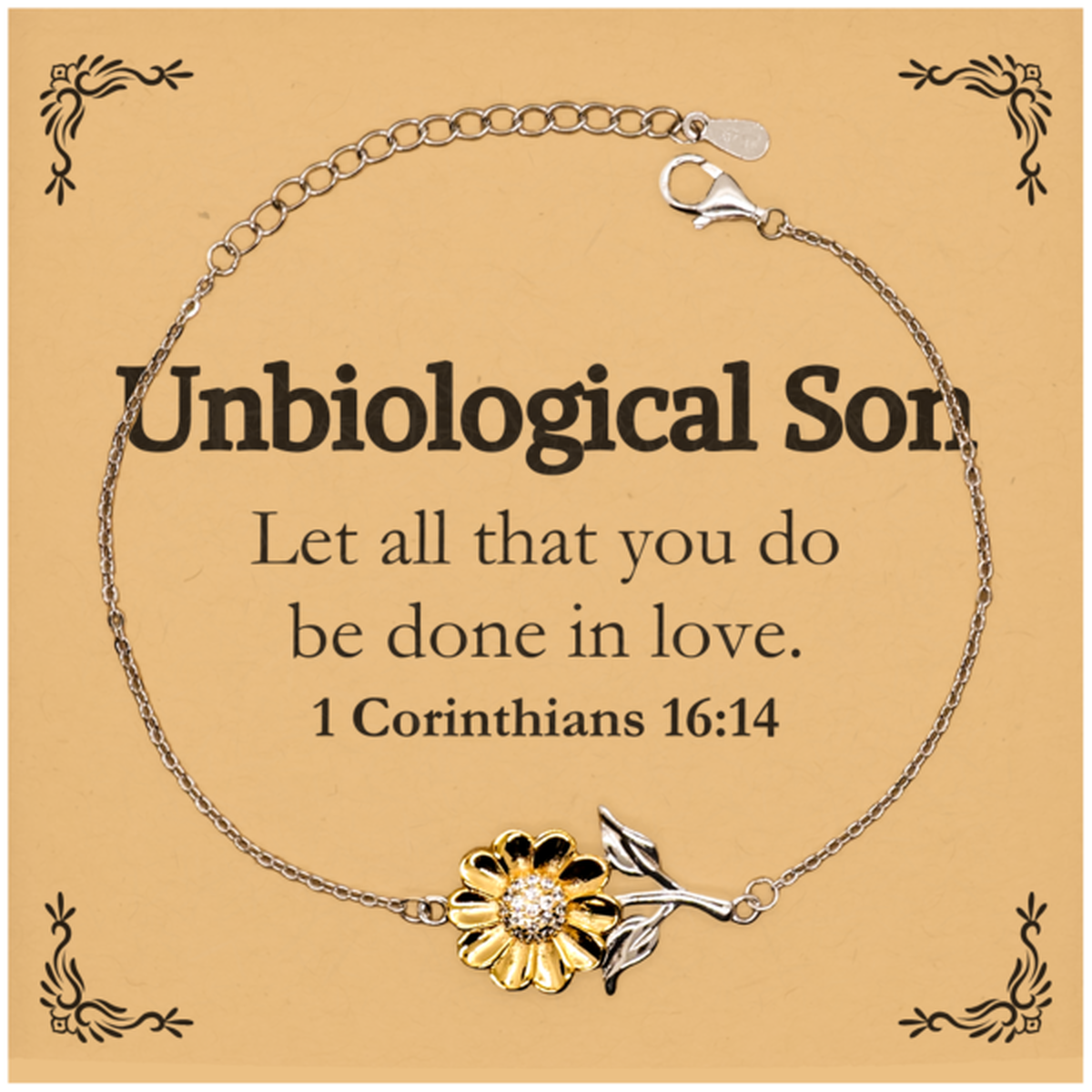 christian unbiological son gifts let all that you do be done in love bible verse scripture sunflower bracelet baptism confirmation gifts for unbiological son