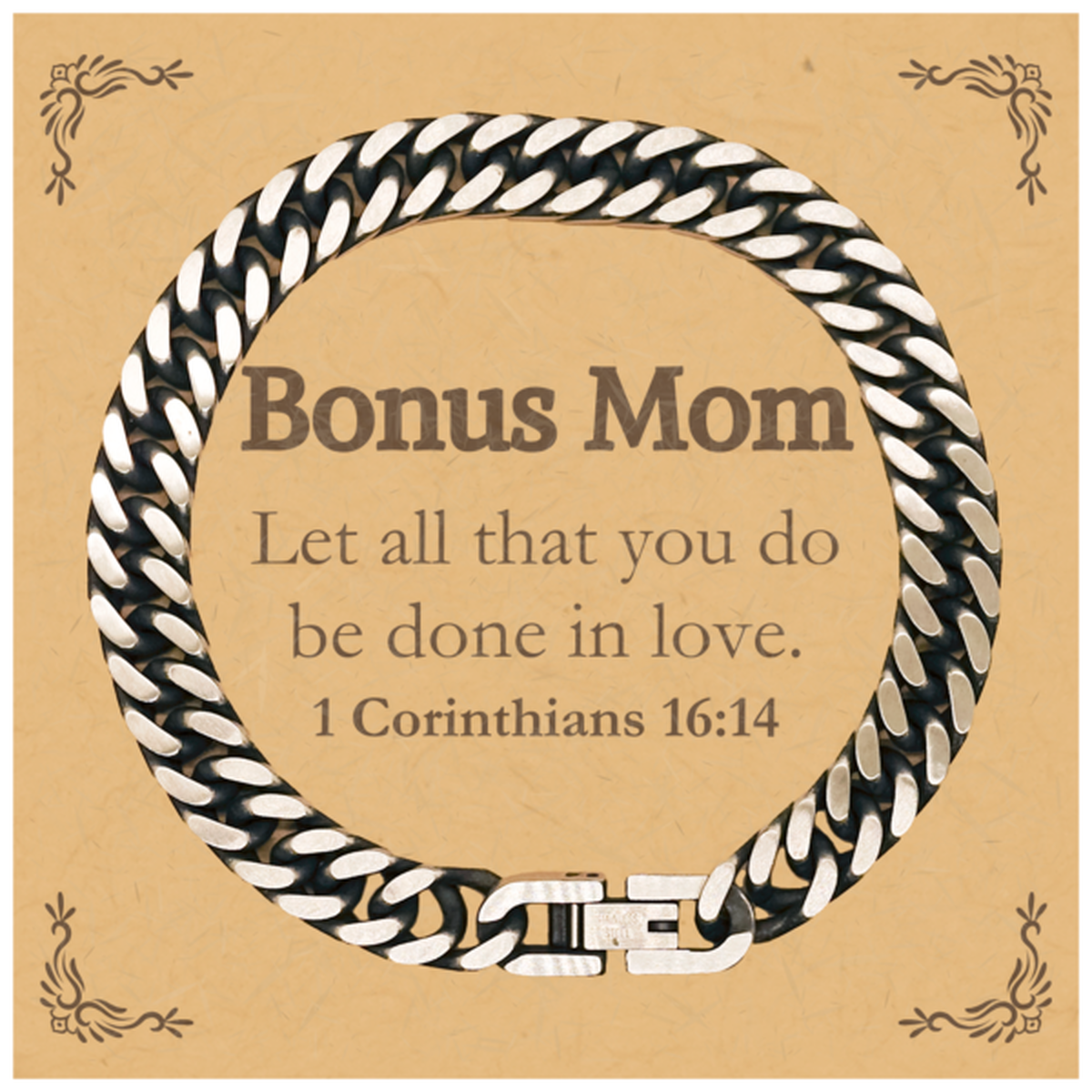 christian bonus mom gifts let all that you do be done in love bible verse scripture cuban link chain bracelet baptism confirmation gifts for bonus mom