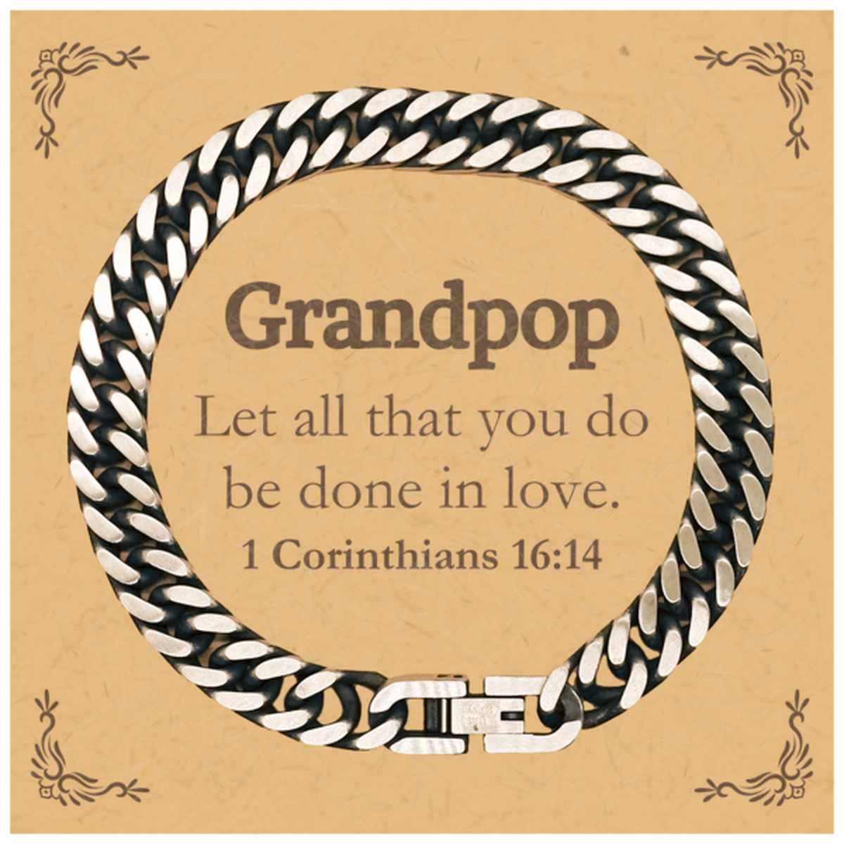 christian grandpop gifts let all that you do be done in love bible verse scripture cuban link chain bracelet baptism confirmation gifts for grandpop