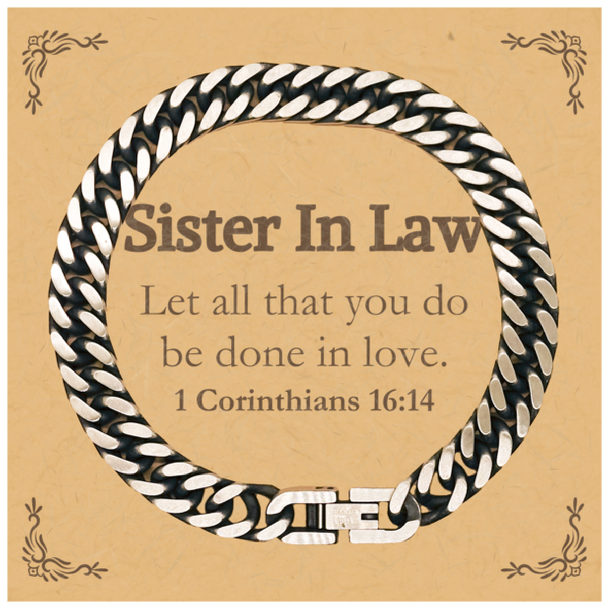 christian sister in law gifts let all that you do be done in love bible verse scripture cuban link chain bracelet baptism confirmation gifts for sister in law