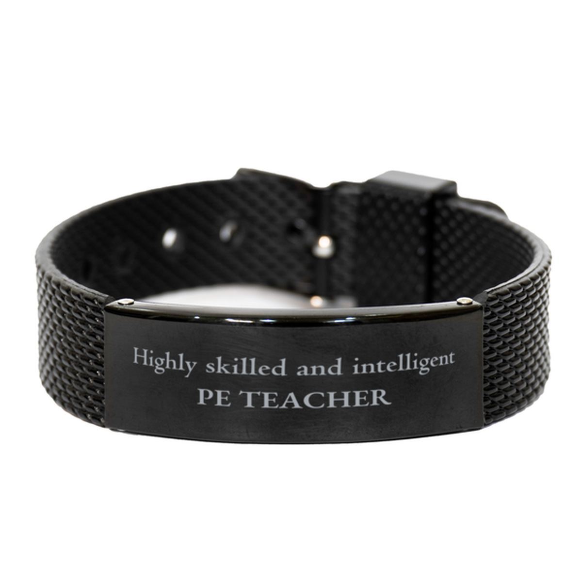 best pe teacher gifts, highly skilled and intelligent, appreciation birthday black shark mesh bracelet for pe teacher, men, women, friends, coworkers