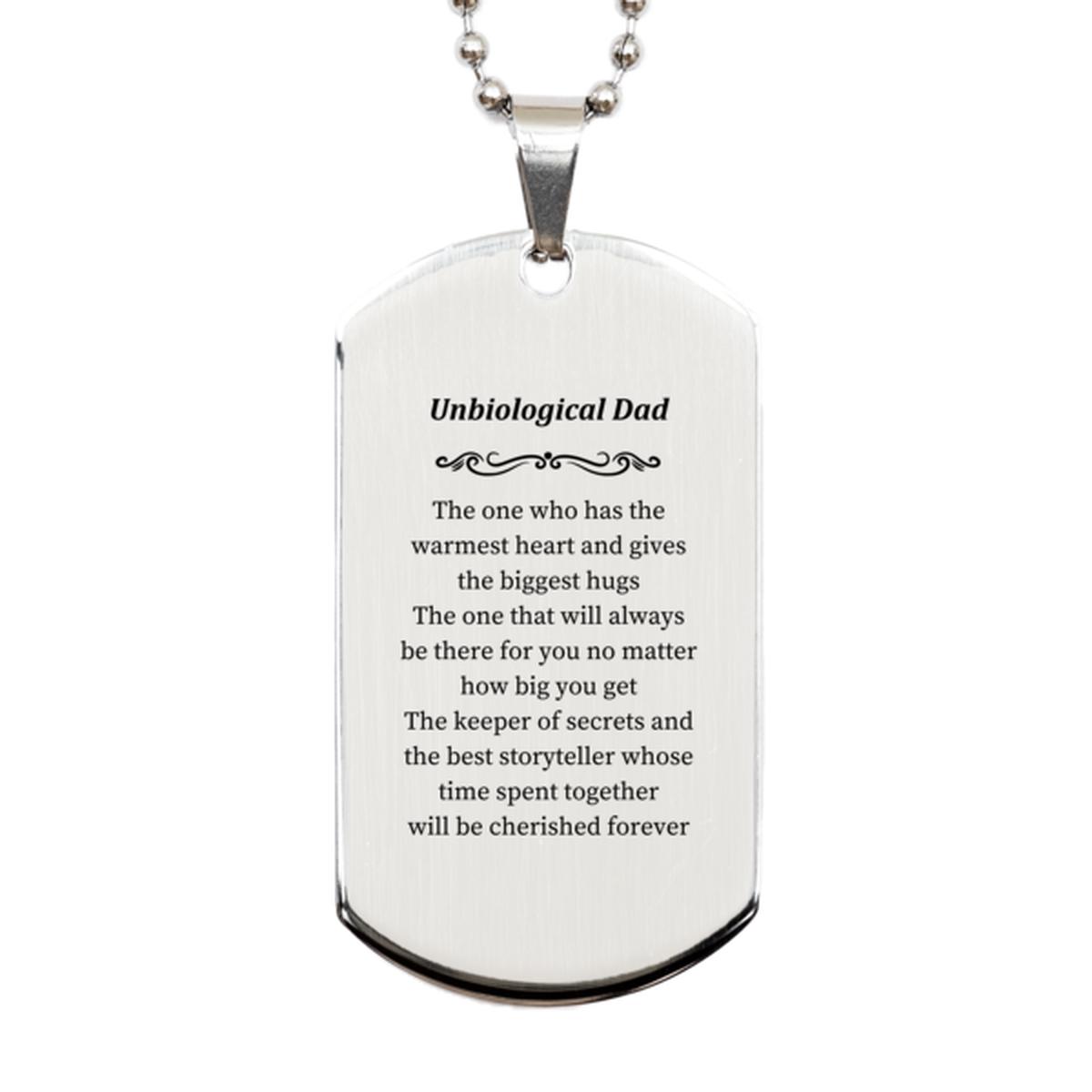 unbiological dad engraved silver dog tag the warmest heart and cherished memories for fathers day birthday and christmas gifts