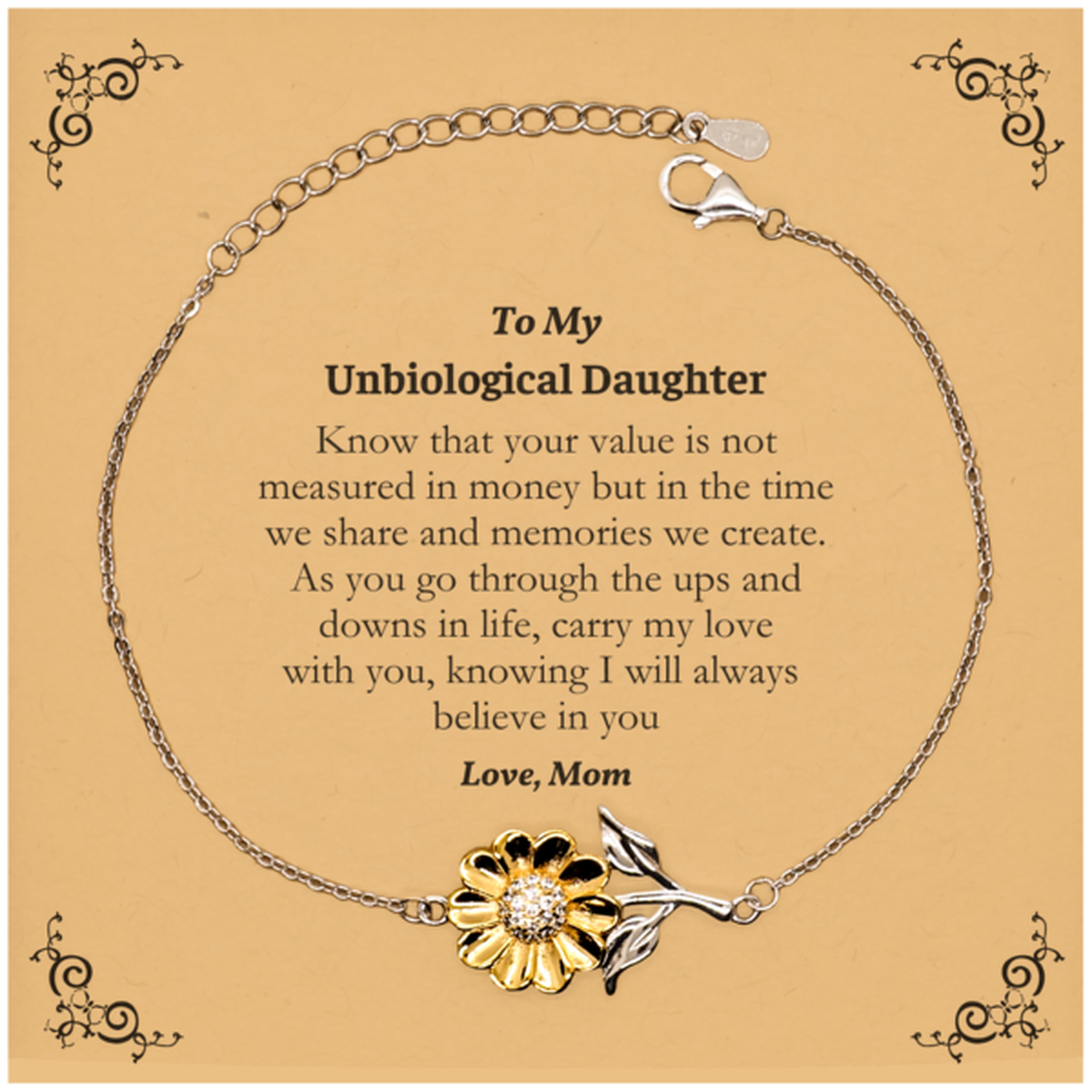 unbiological daughter sunflower bracelet engraved love and hope gifts for graduation veterans day christmas unique inspirational jewelry from mom to daughter