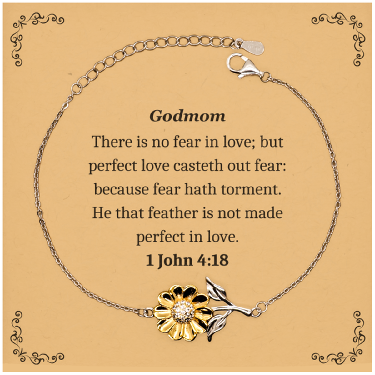 godmom sunflower bracelet engraved inspirational gift for mothers day birthday or christmas perfect love casteth out fear