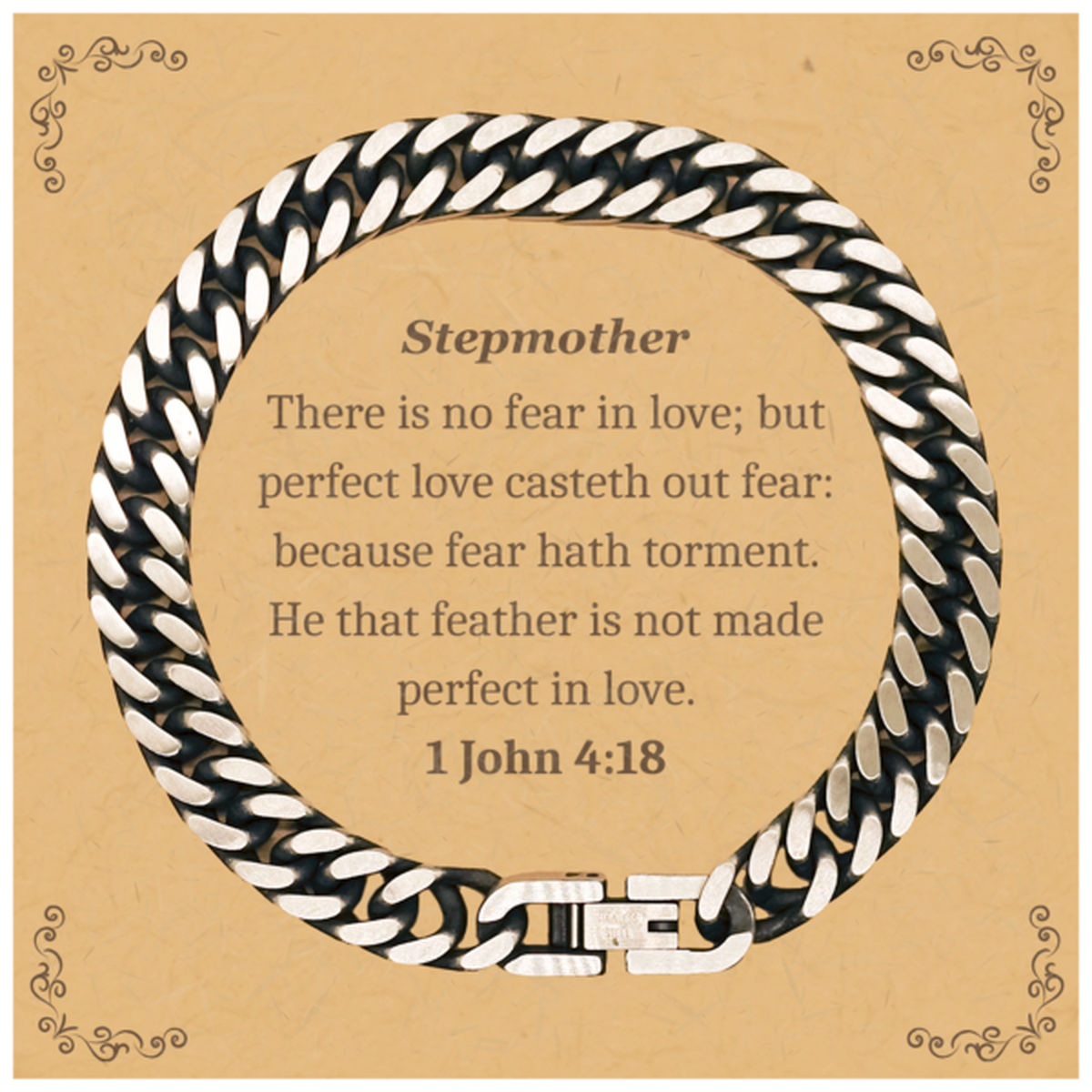 stepmother engraved cuban link chain bracelet perfect gift for birthday christmas and holidays 1 john 4 18 inspirational jewelry for stepmother