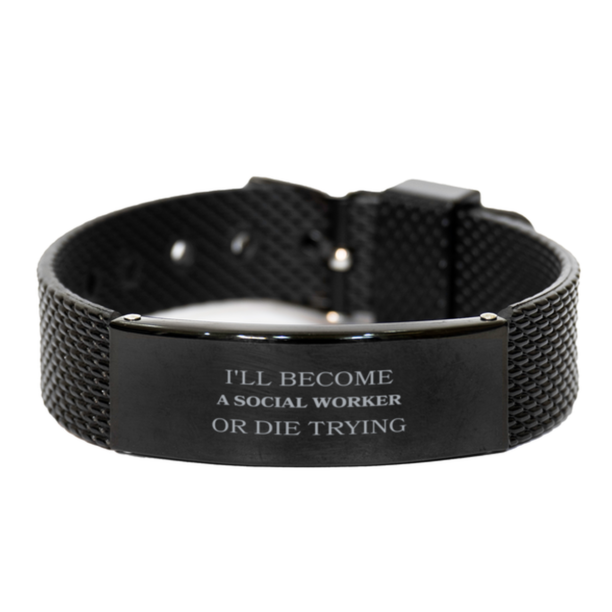 social worker engraved black shark mesh bracelet inspirational gift