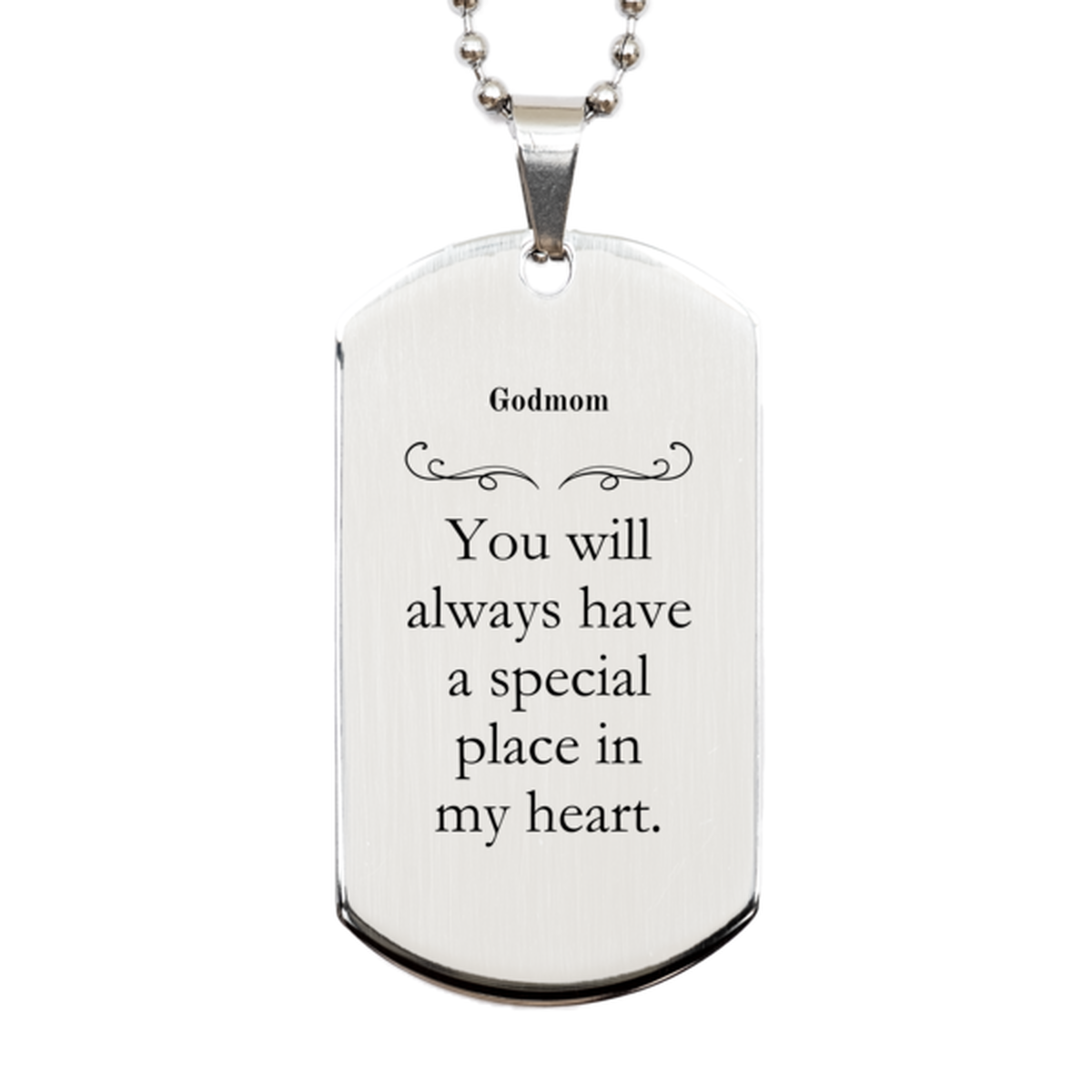 godmom engraved silver dog tag you will always have a special place in my heart unique gift for birthday holidays graduation veterans day easter confidence and inspiration for godmom