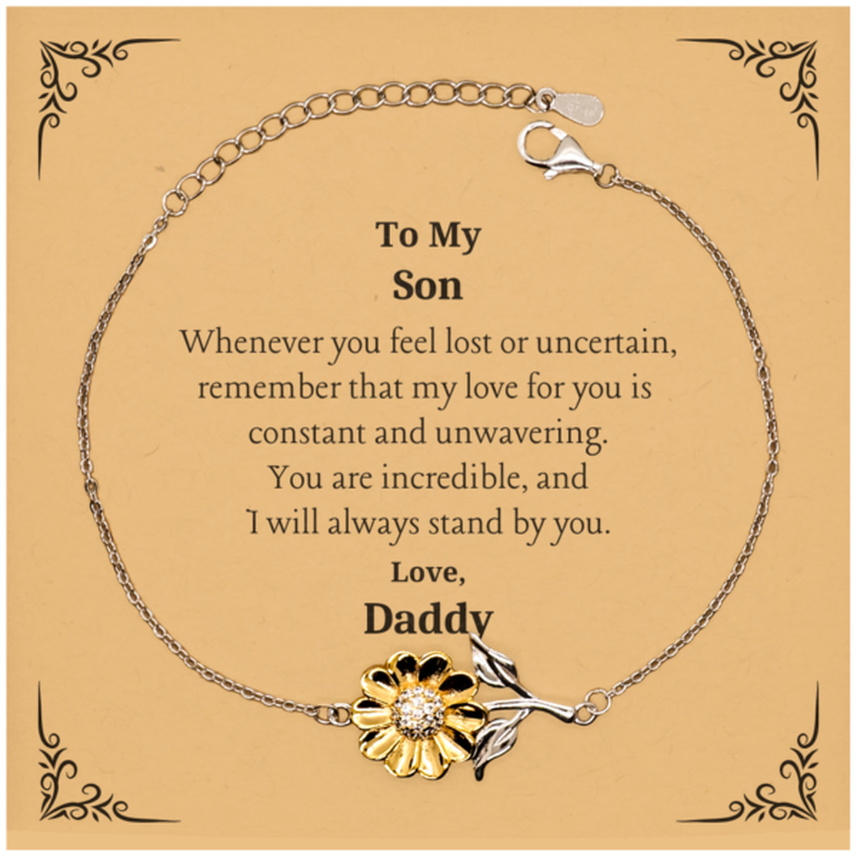 son engraved sunflower bracelet perfect gift for birthday christmas graduation inspirational token of love for him unique jewelry to show confidence and hope daddys love always with you